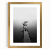 Rustic Wall Art: Broken Dock in Fog – Minimalist Black & White Print