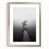 Rustic Wall Art: Broken Dock in Fog – Minimalist Black & White Print