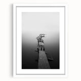 Rustic Wall Art: Broken Dock in Fog – Minimalist Black & White Print