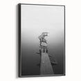 Rustic Wall Art: Broken Dock in Fog – Minimalist Black & White Print