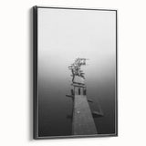 Rustic Wall Art: Broken Dock in Fog – Minimalist Black & White Print