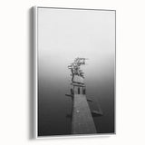 Rustic Wall Art: Broken Dock in Fog – Minimalist Black & White Print