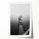Rustic Wall Art: Broken Dock in Fog – Minimalist Black & White Print