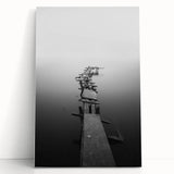 Rustic Wall Art: Broken Dock in Fog – Minimalist Black & White Print
