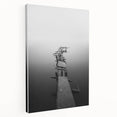 Rustic Wall Art: Broken Dock in Fog – Minimalist Black & White Print