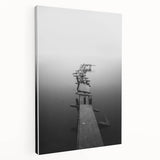 Rustic Wall Art: Broken Dock in Fog – Minimalist Black & White Print