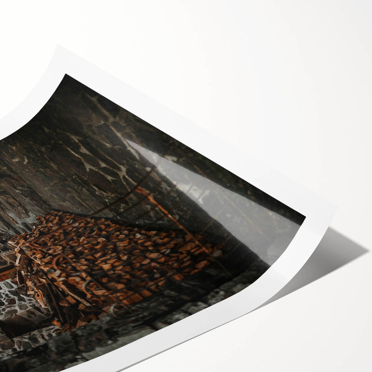 Rustic Stone Building with Firewood Wall Art – Farmhouse Decor Charm