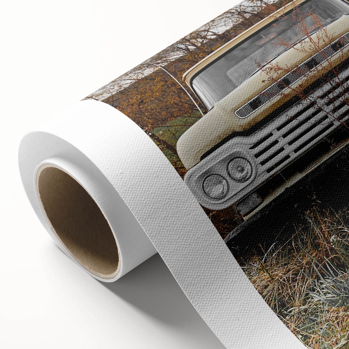Rustic Wall Art: Vintage Abandoned Truck in Autumn Scene