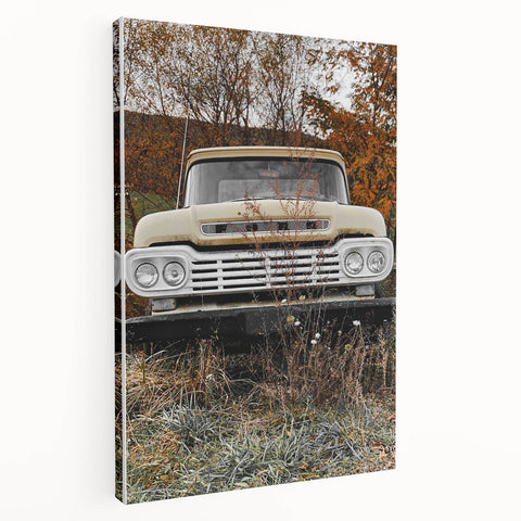 Rustic Wall Art: Vintage Abandoned Truck in Autumn Scene