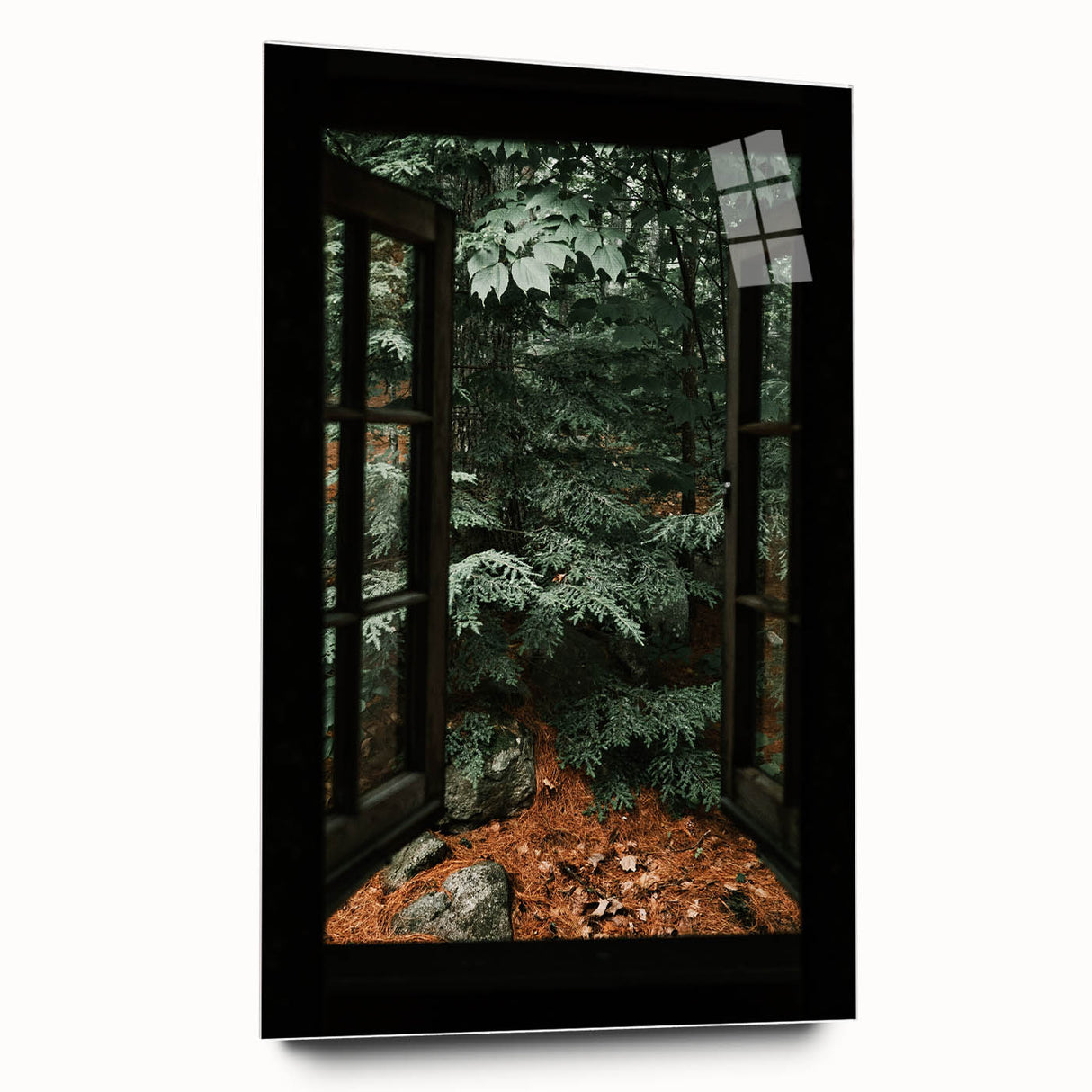 Rustic Window Forest View Wall Art - Vintage Farmhouse Nature Print