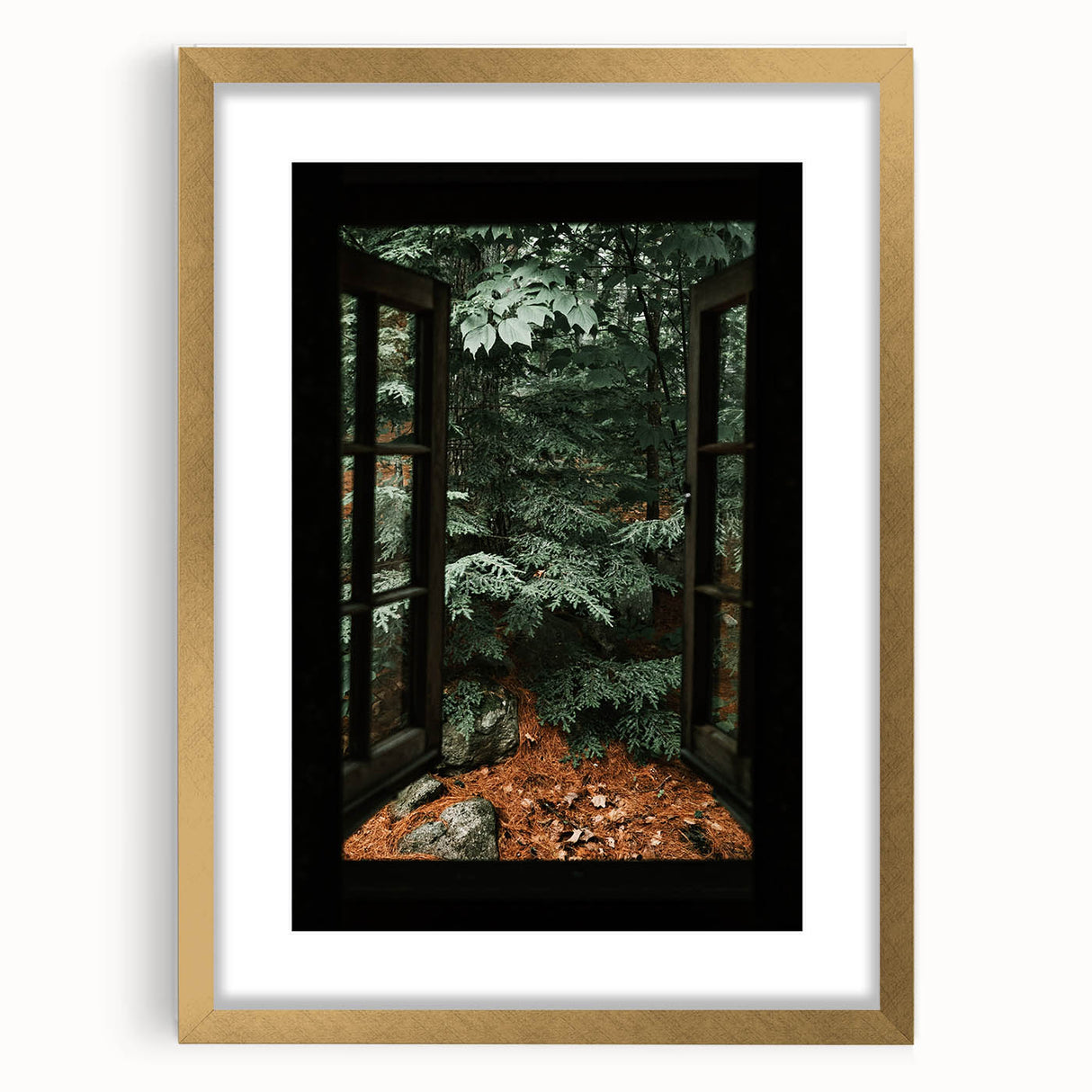 Rustic Window Forest View Wall Art - Vintage Farmhouse Nature Print