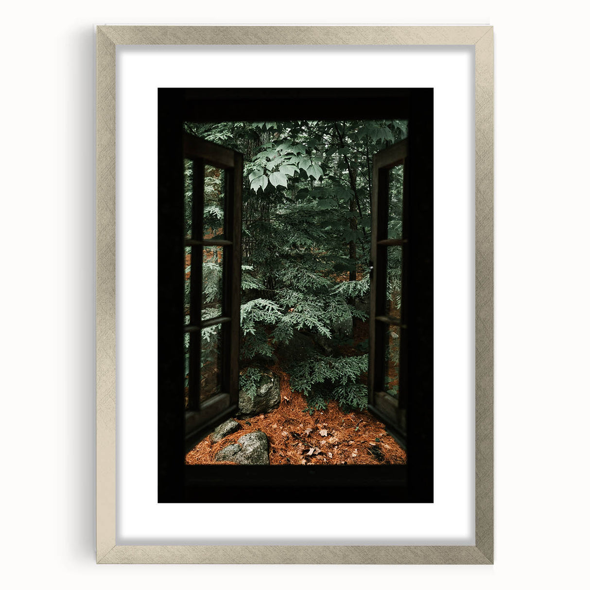 Rustic Window Forest View Wall Art - Vintage Farmhouse Nature Print