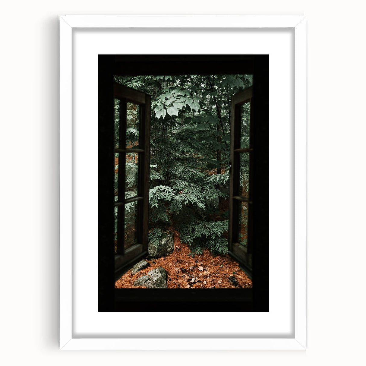Rustic Window Forest View Wall Art - Vintage Farmhouse Nature Print