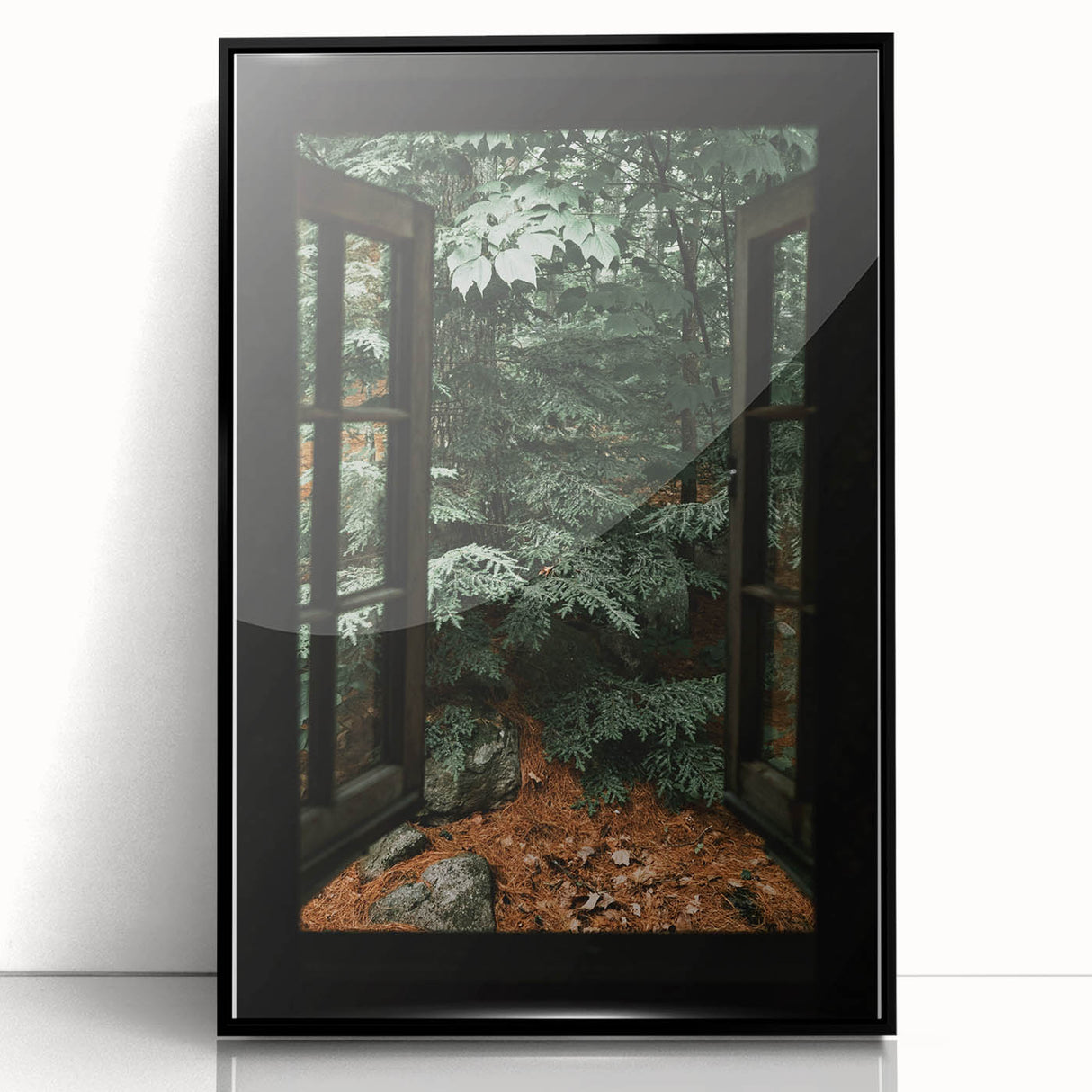 Rustic Window Forest View Wall Art - Vintage Farmhouse Nature Print
