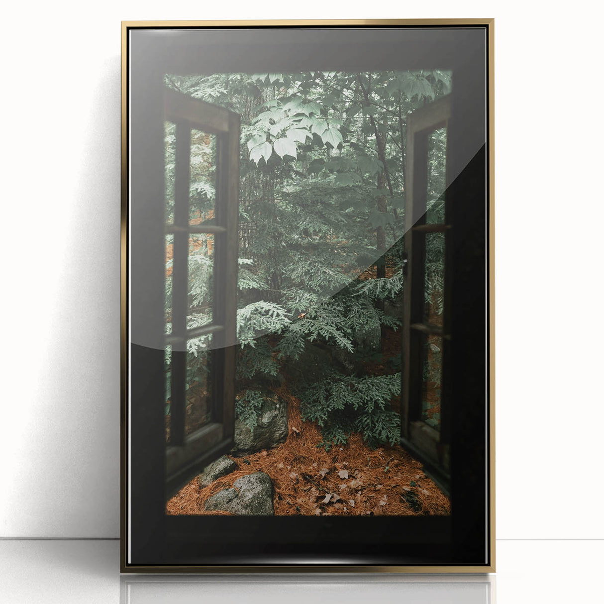 Rustic Window Forest View Wall Art - Vintage Farmhouse Nature Print