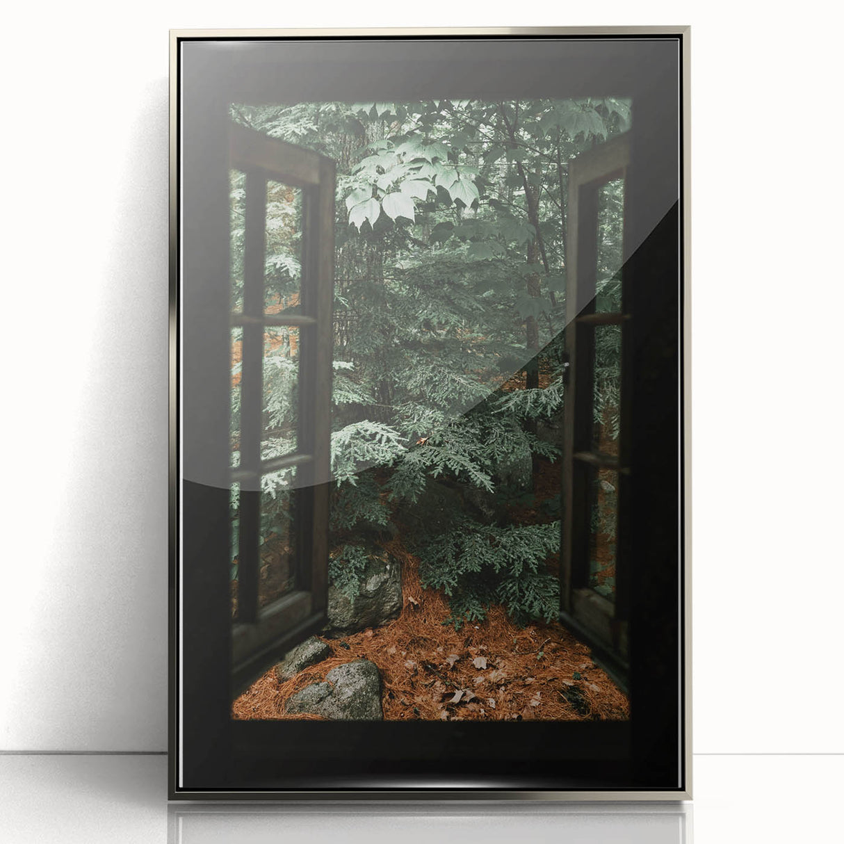 Rustic Window Forest View Wall Art - Vintage Farmhouse Nature Print