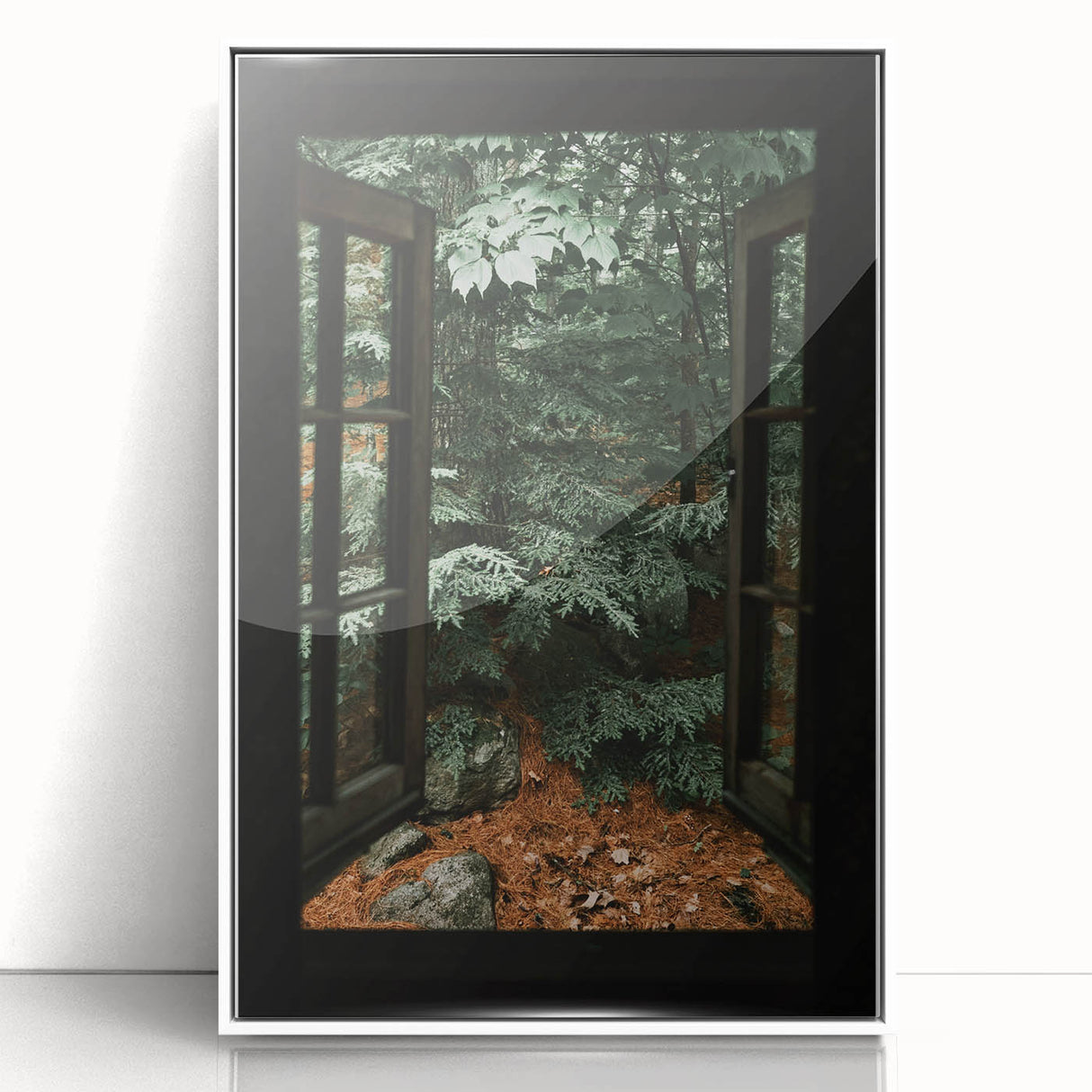 Rustic Window Forest View Wall Art - Vintage Farmhouse Nature Print