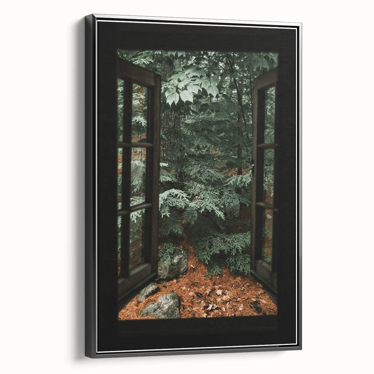 Rustic Window Forest View Wall Art - Vintage Farmhouse Nature Print