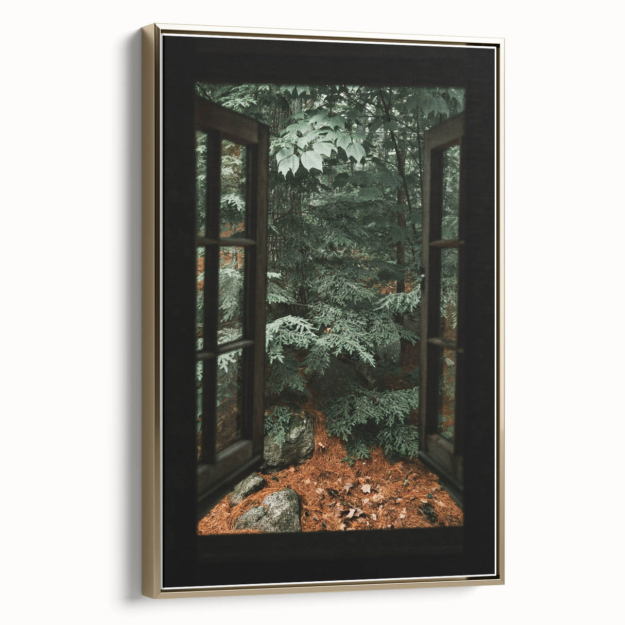 Rustic Window Forest View Wall Art - Vintage Farmhouse Nature Print