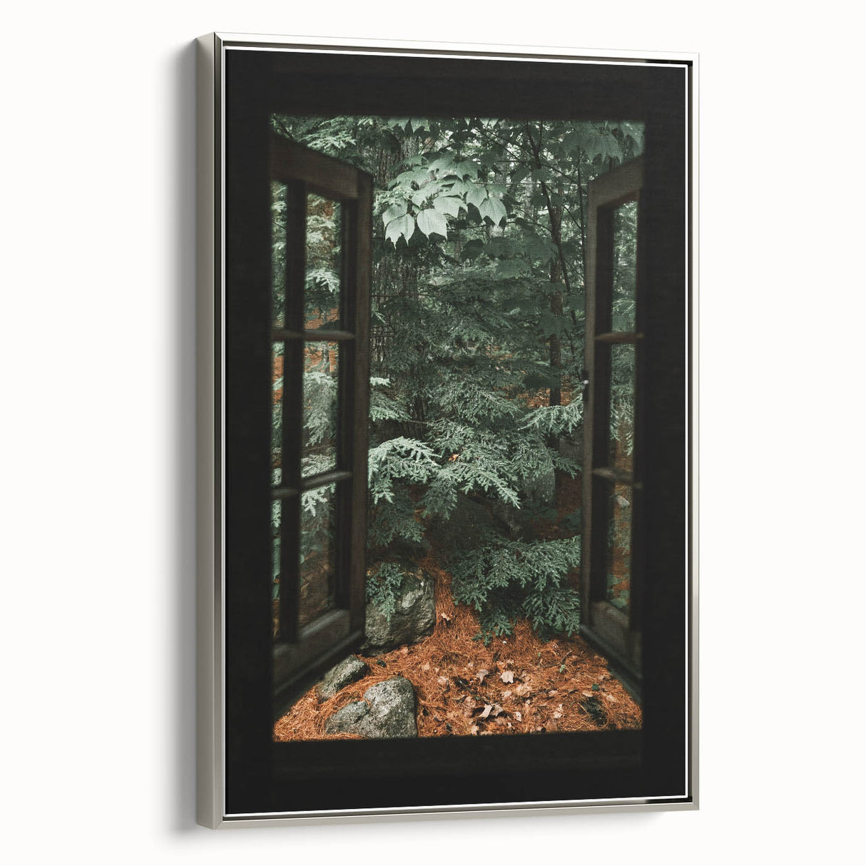 Rustic Window Forest View Wall Art - Vintage Farmhouse Nature Print
