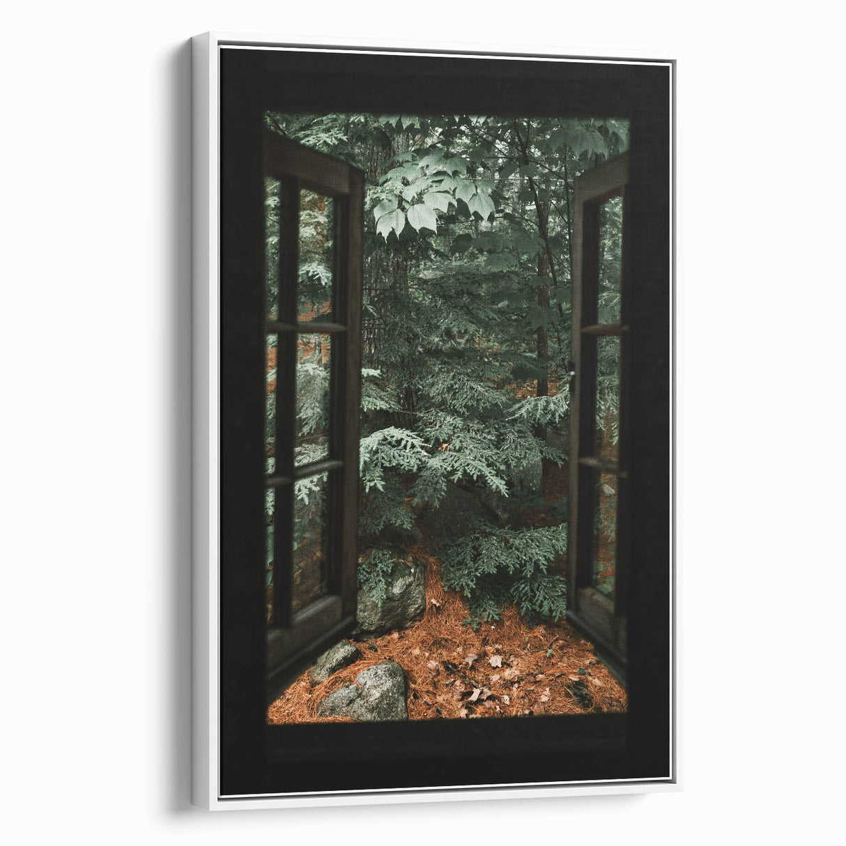 Rustic Window Forest View Wall Art - Vintage Farmhouse Nature Print