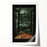 Rustic Window Forest View Wall Art - Vintage Farmhouse Nature Print