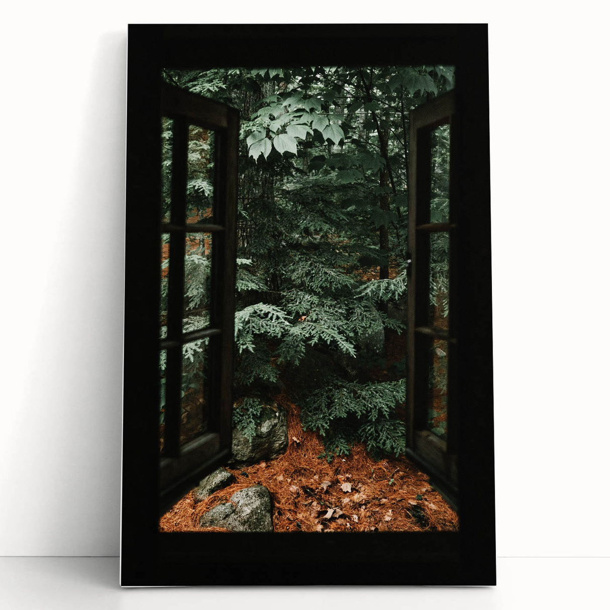 Rustic Window Forest View Wall Art - Vintage Farmhouse Nature Print