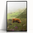 Rustic Wall Art - Highland Cow in Misty Pasture, Farmhouse Decor Print