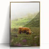 Rustic Wall Art - Highland Cow in Misty Pasture, Farmhouse Decor Print