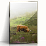 Rustic Wall Art - Highland Cow in Misty Pasture, Farmhouse Decor Print