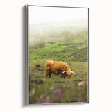 Rustic Wall Art - Highland Cow in Misty Pasture, Farmhouse Decor Print