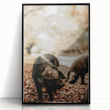 Rustic Wall Art - Black Pig in Autumn Forest, Farmhouse Decor Print