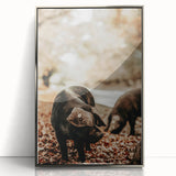 Rustic Wall Art - Black Pig in Autumn Forest, Farmhouse Decor Print