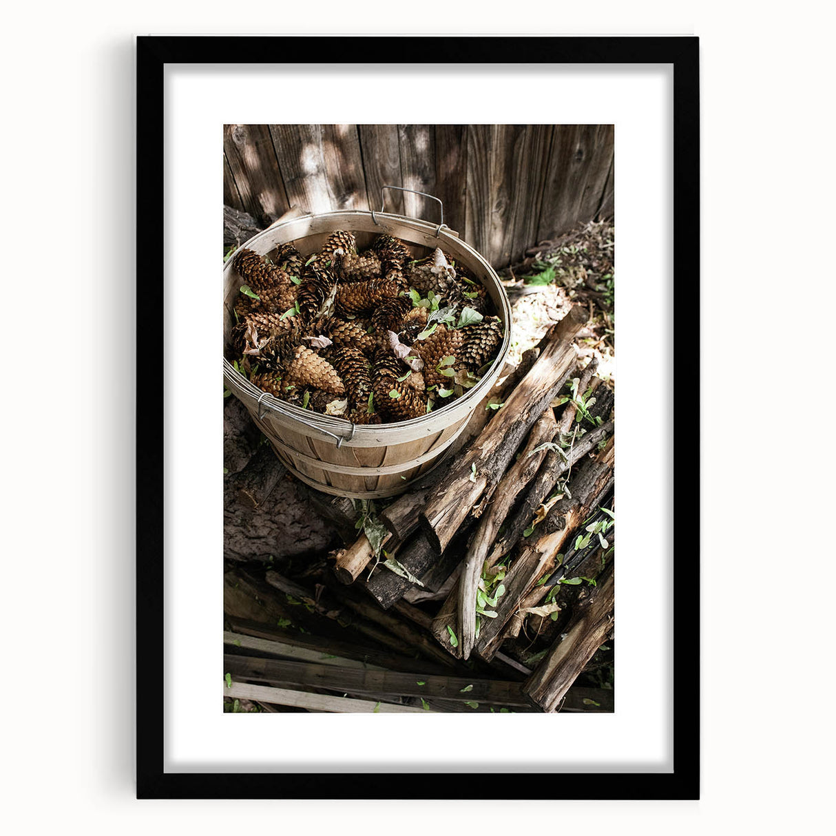 Rustic Wall Art - Pinecones in Wooden Basket, Farmhouse Decor Print