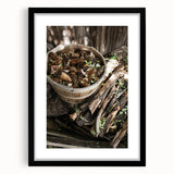 Rustic Wall Art - Pinecones in Wooden Basket, Farmhouse Decor Print