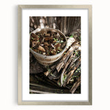 Rustic Wall Art - Pinecones in Wooden Basket, Farmhouse Decor Print