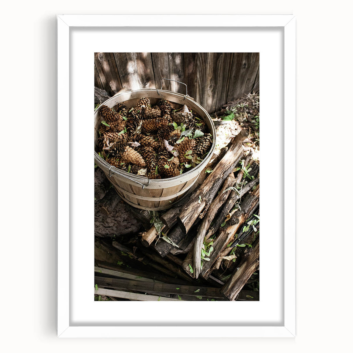 Rustic Wall Art - Pinecones in Wooden Basket, Farmhouse Decor Print