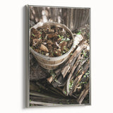 Rustic Wall Art - Pinecones in Wooden Basket, Farmhouse Decor Print