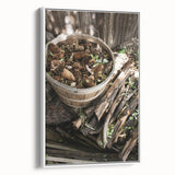 Rustic Wall Art - Pinecones in Wooden Basket, Farmhouse Decor Print