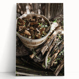 Rustic Wall Art - Pinecones in Wooden Basket, Farmhouse Decor Print