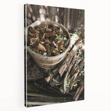 Rustic Wall Art - Pinecones in Wooden Basket, Farmhouse Decor Print