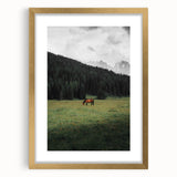 Rustic Wall Art - Horse Grazing in Mountain Valley, Farmhouse Decor Print