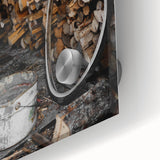 Rustic Wall Art - Stacked Firewood and Old Bucket, Farmhouse Decor Print