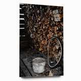 Rustic Wall Art - Stacked Firewood and Old Bucket, Farmhouse Decor Print