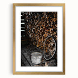 Rustic Wall Art - Stacked Firewood and Old Bucket, Farmhouse Decor Print