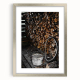 Rustic Wall Art - Stacked Firewood and Old Bucket, Farmhouse Decor Print