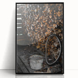 Rustic Wall Art - Stacked Firewood and Old Bucket, Farmhouse Decor Print