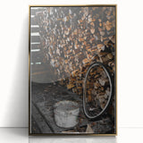 Rustic Wall Art - Stacked Firewood and Old Bucket, Farmhouse Decor Print