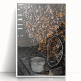 Rustic Wall Art - Stacked Firewood and Old Bucket, Farmhouse Decor Print