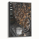 Rustic Wall Art - Stacked Firewood and Old Bucket, Farmhouse Decor Print